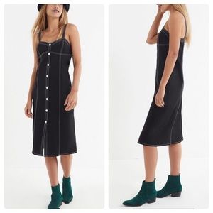 Urban Outfitters Ivy Contrast Stitch Midi Dress Black White Button Up Size Small